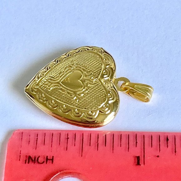 Vintage Gold Heart Locket Pendant Charm Victorian Photo Picture Plated - Picture 6 of 6
